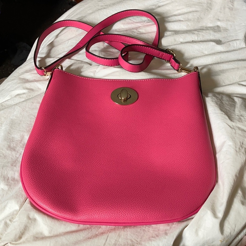 Bright pink faux leather boho handbag